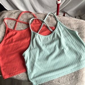 MM135 Ardene ribbed crop tops teal and orange in color